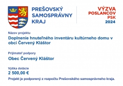 Doplnenie hnuteľného inventáru kultúrneho domu v obci Červený Kláštor